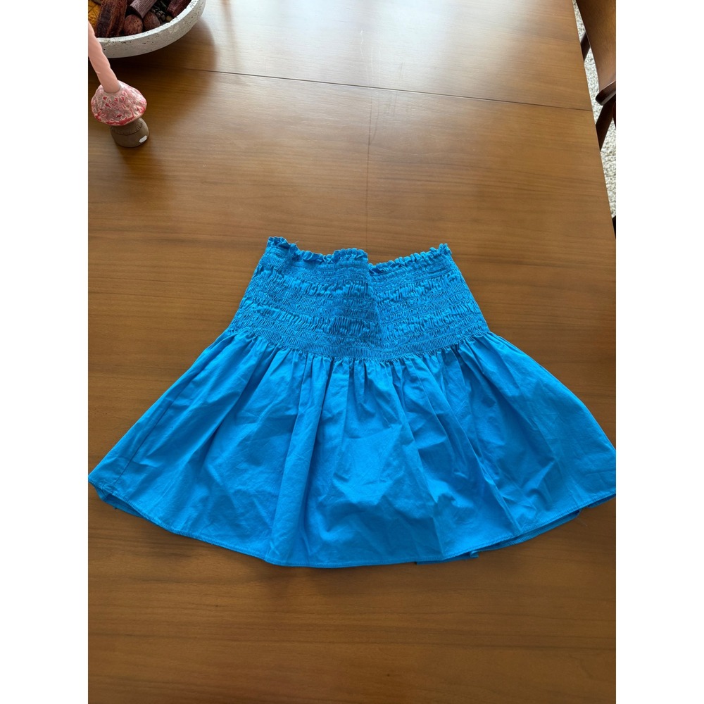 DO+BE Turquoise Blue Mini Skirt Smocked Ruffle Waist Cute‎ Summer Skirt Size S